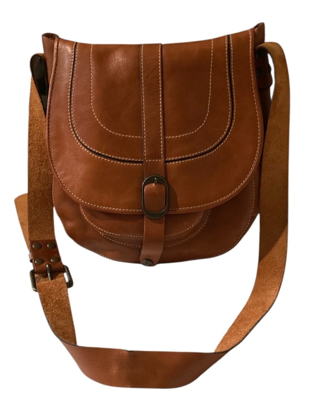 Patricia Nash Vintage Saddle Leather Crossbody Bag in Cognac Brown